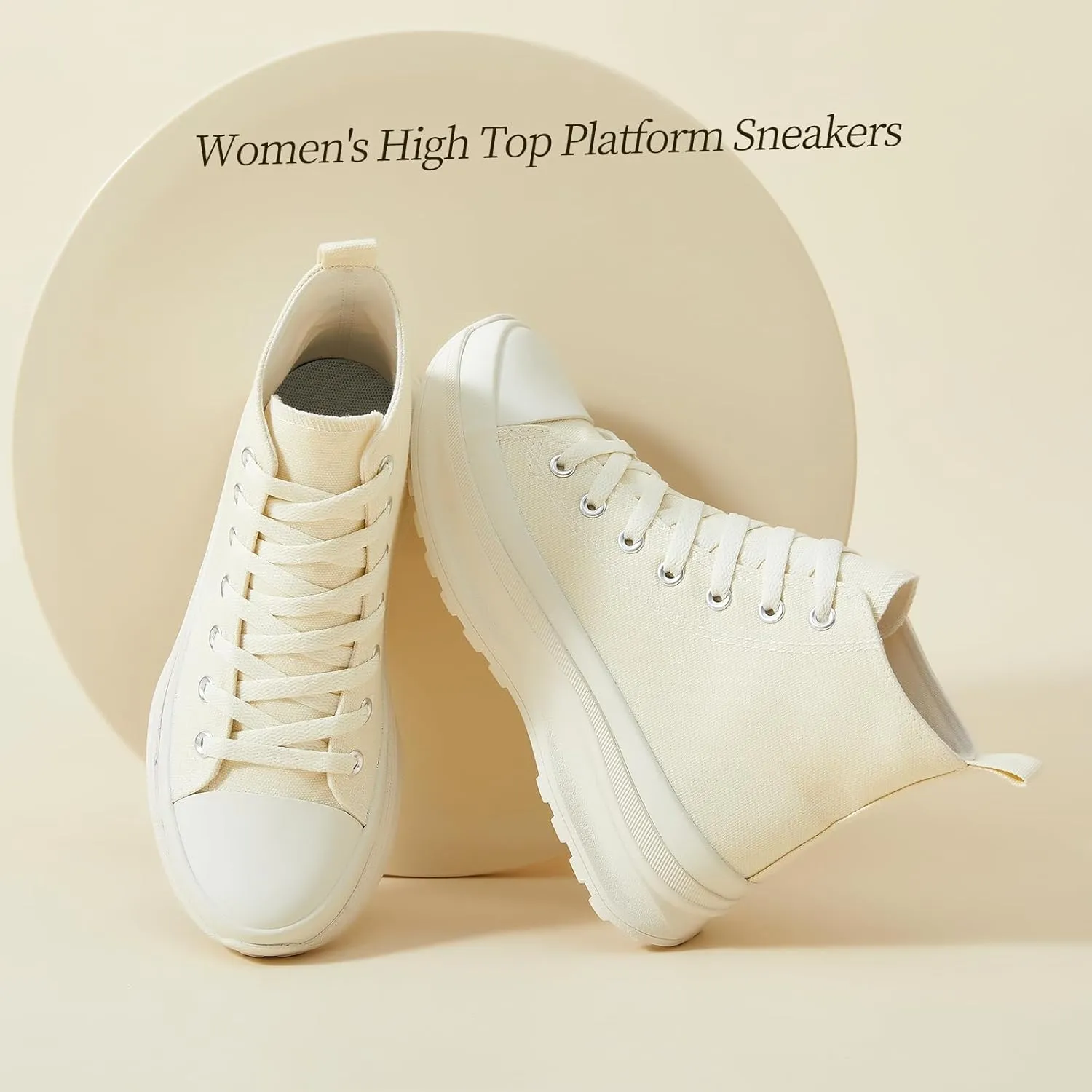 Waluzs Womens High Top Sneakers Black High Tops Platform Sneakers Lace UP Canvas Shoes White Tennis Shoes for Gym