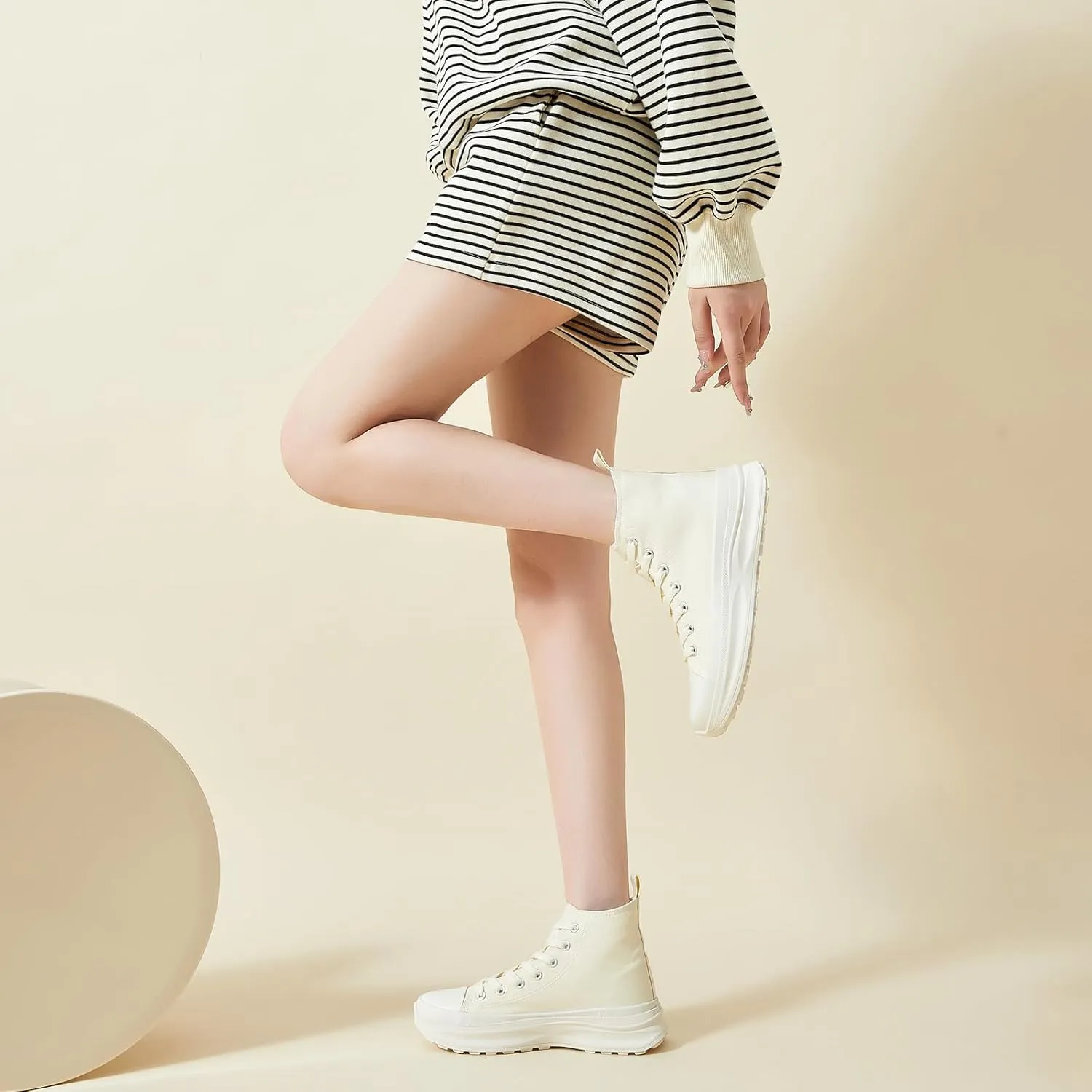 Waluzs Womens High Top Sneakers Black High Tops Platform Sneakers Lace UP Canvas Shoes White Tennis Shoes for Gym