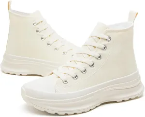 Waluzs Womens High Top Sneakers Black High Tops Platform Sneakers Lace UP Canvas Shoes White Tennis Shoes for Gym