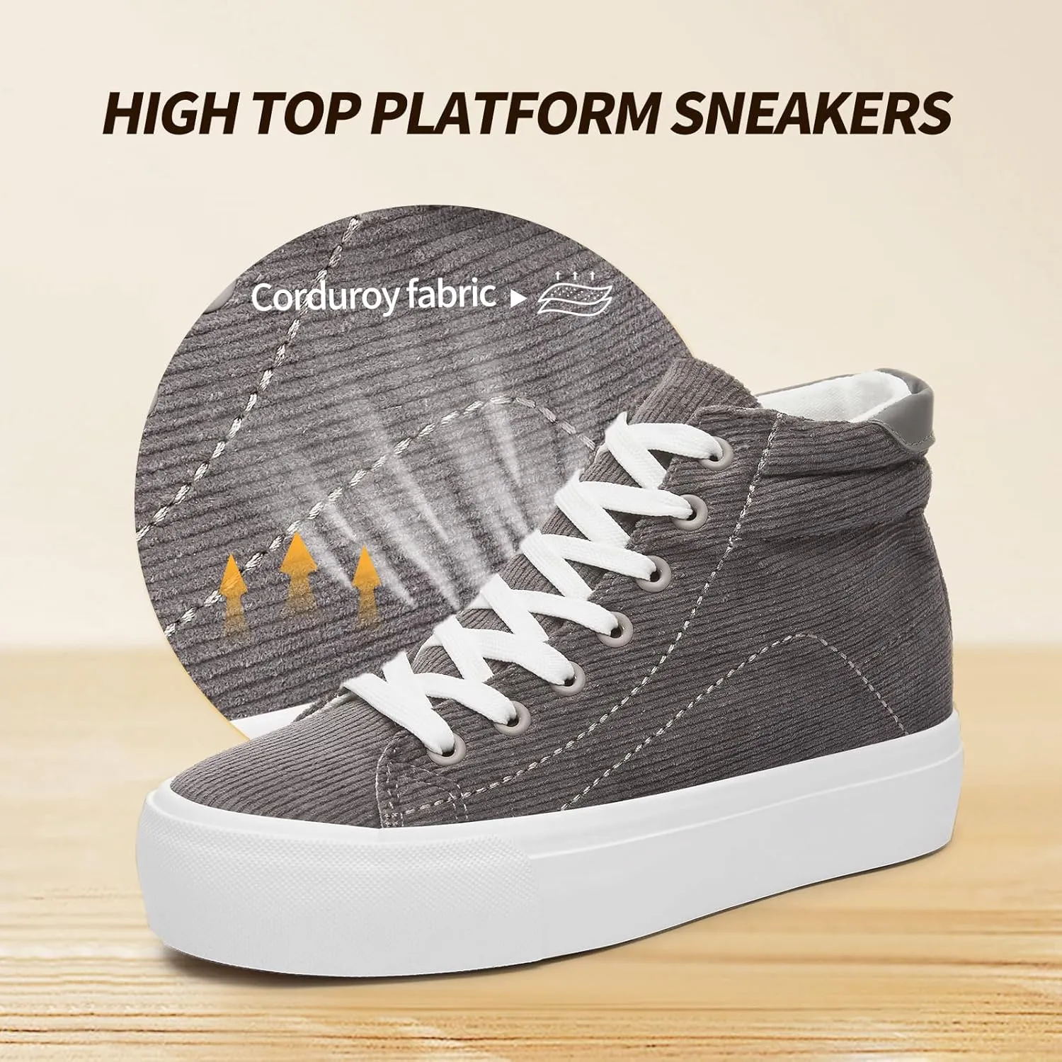 Waluzs Women's Platforms Sneakers White High Top Sneakers for Women Fashion Platform Shoes Classic Lace Up Tennis Shoes (Breathable,Comfortable)