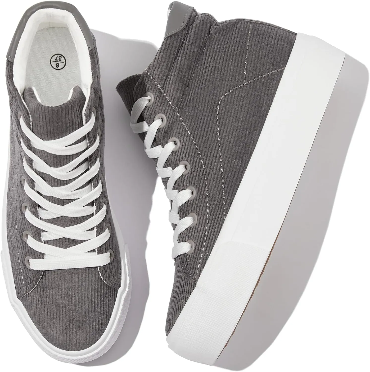 Waluzs Women's Platforms Sneakers White High Top Sneakers for Women Fashion Platform Shoes Classic Lace Up Tennis Shoes (Breathable,Comfortable)