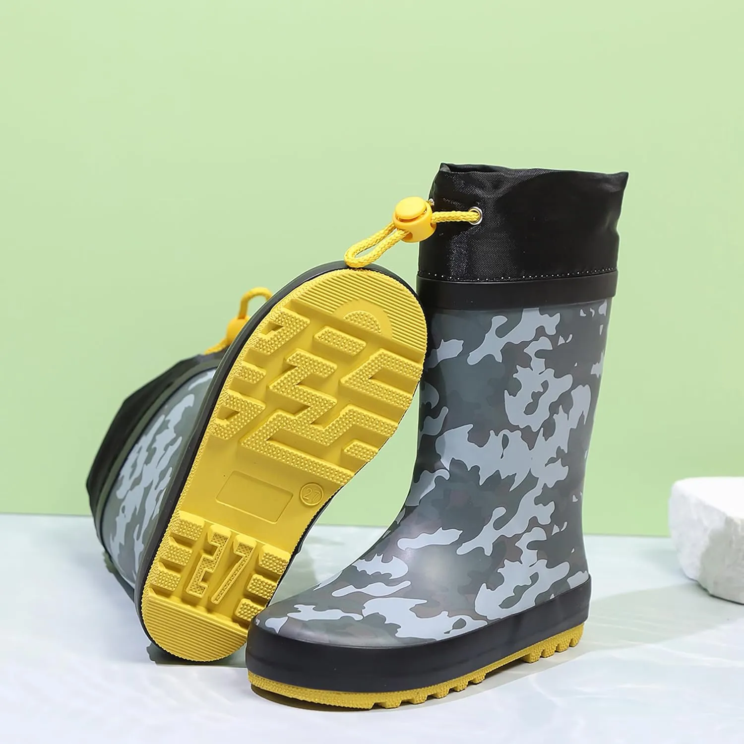 Waterproof Rain Boots for Toddler and Kids - Boys Girls Rubber Rain Boots with Easy on Handles for Outdoor Playing