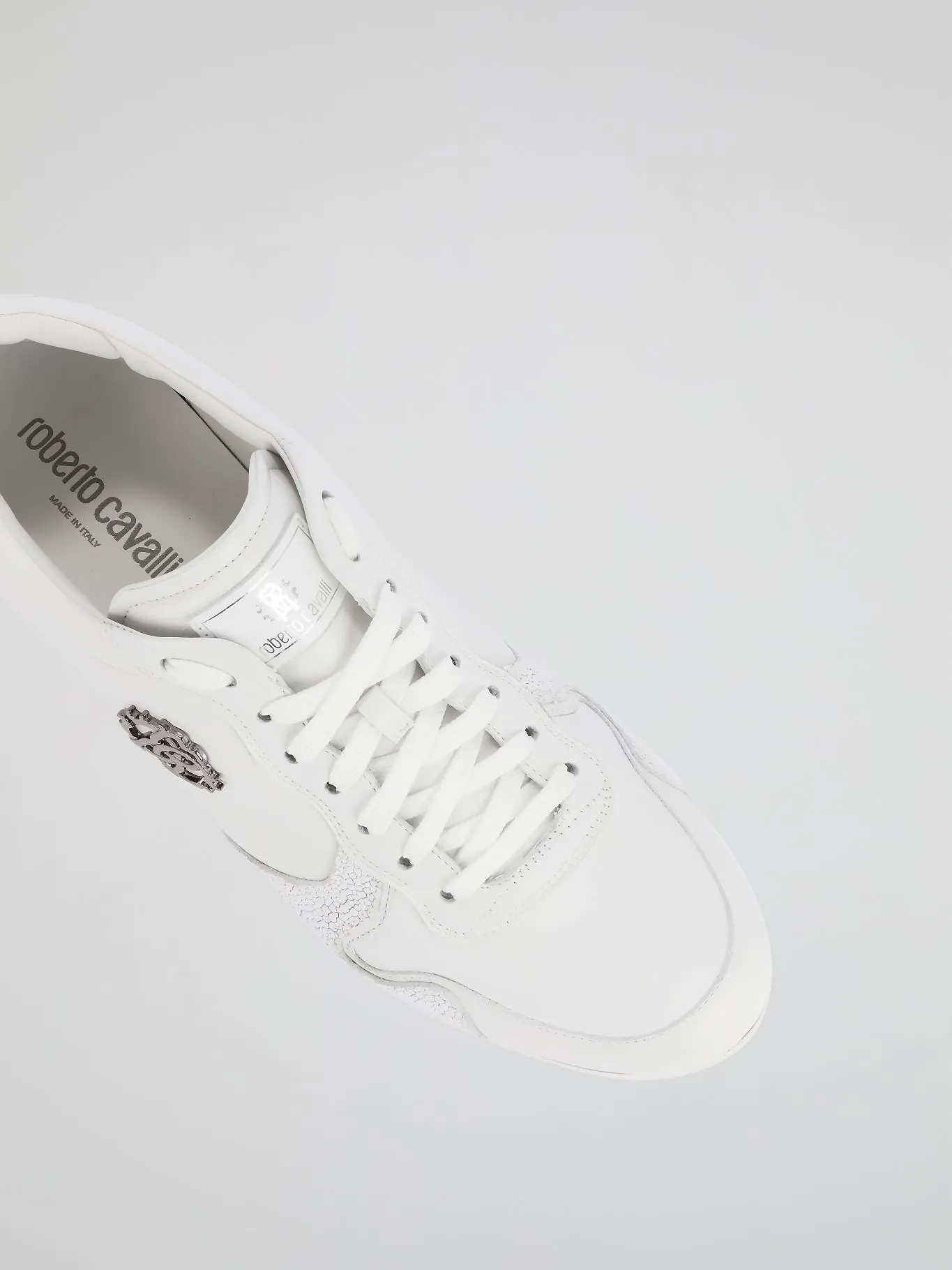 White Textured Panel Leather Sneakers