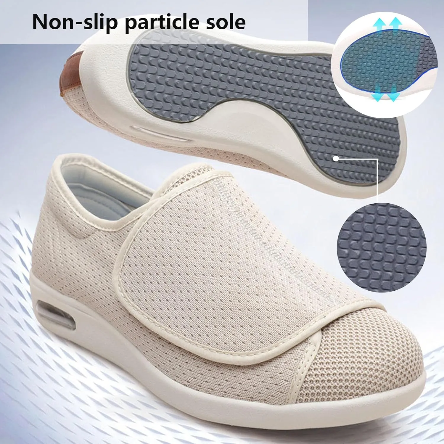 Wide Width Elderly Shoes, Comfortable Slip-On Footwear for Swollen Feet, Soft Leather Upper, Easy to Put On and Take Off (Beige US Men 10.5)