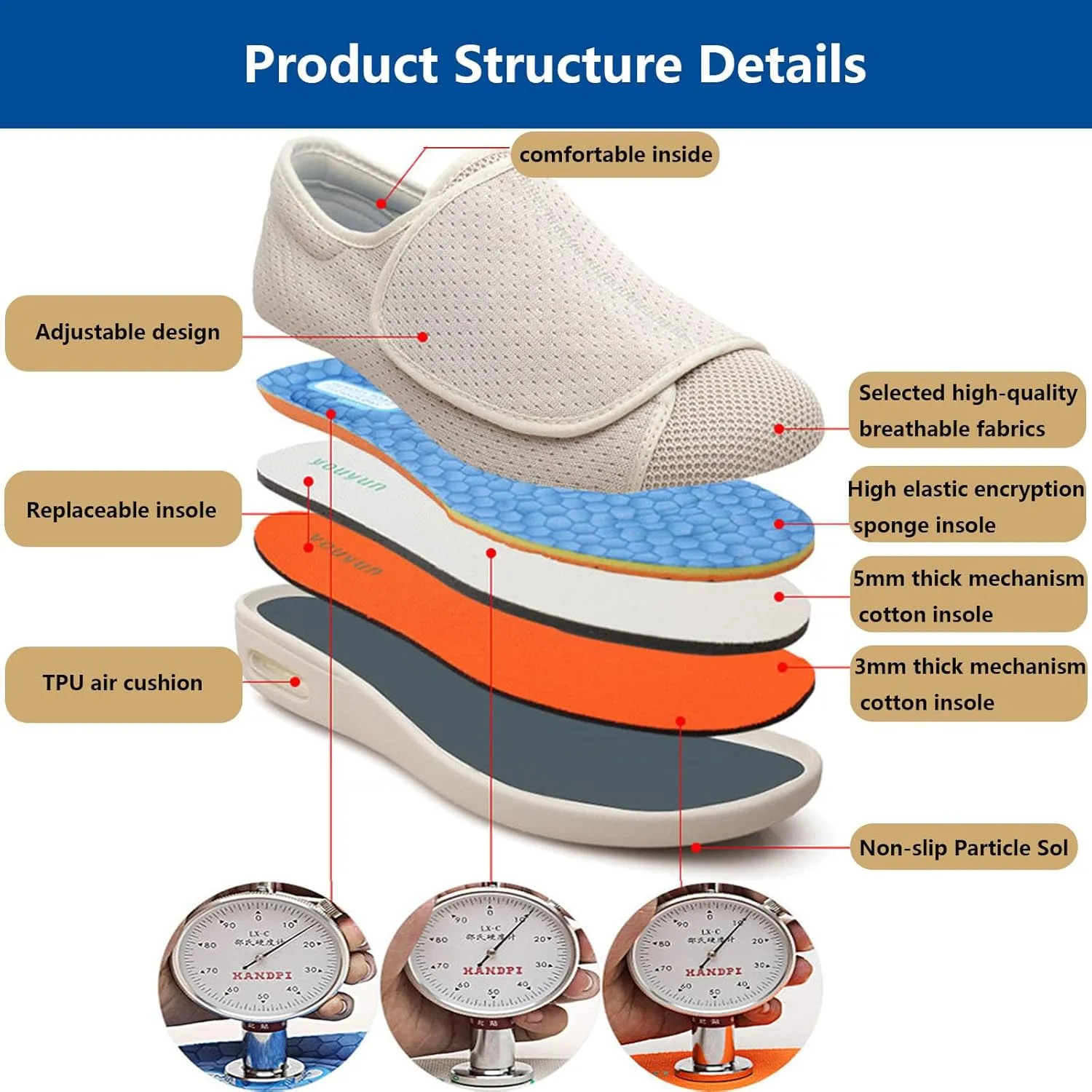Wide Width Elderly Shoes, Comfortable Slip-On Footwear for Swollen Feet, Soft Leather Upper, Easy to Put On and Take Off (Beige US Men 10.5)