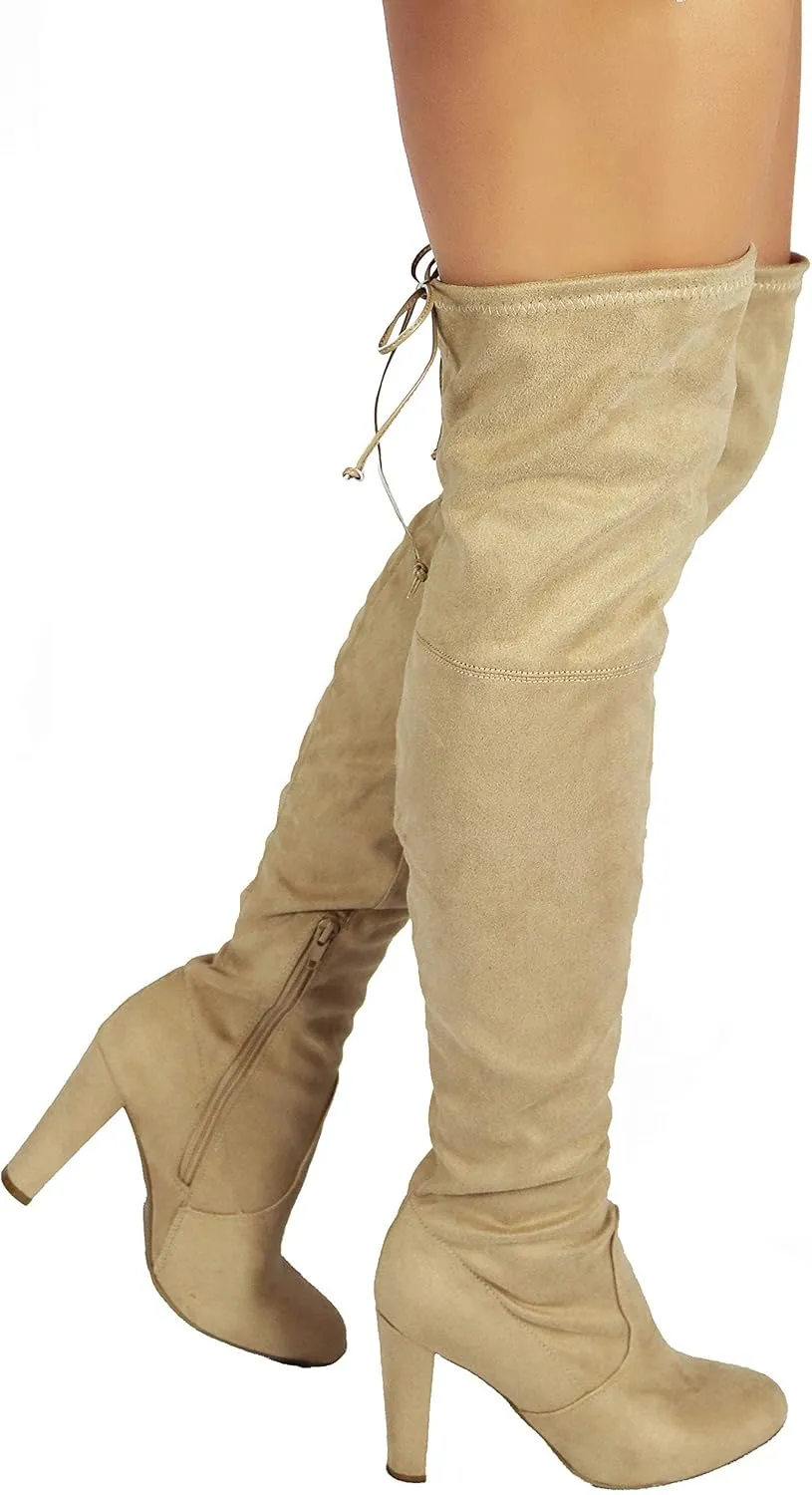Wild Diva Women's Over The Knee Boot - Sexy Over The Knee High Pullon Boot - Trendy Low Block Heel Shoe - Comfortable - Wide Calf & Regular FIT
