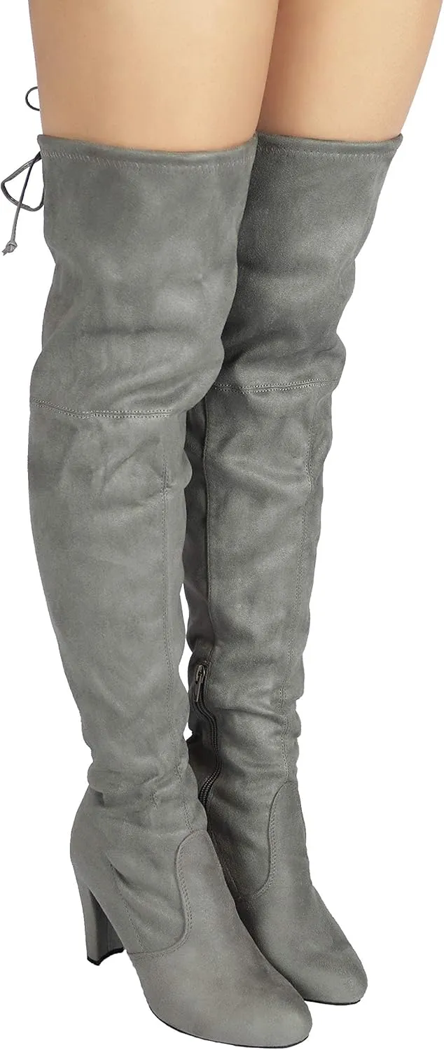 Wild Diva Women's Over The Knee Boot - Sexy Over The Knee High Pullon Boot - Trendy Low Block Heel Shoe - Comfortable - Wide Calf & Regular FIT