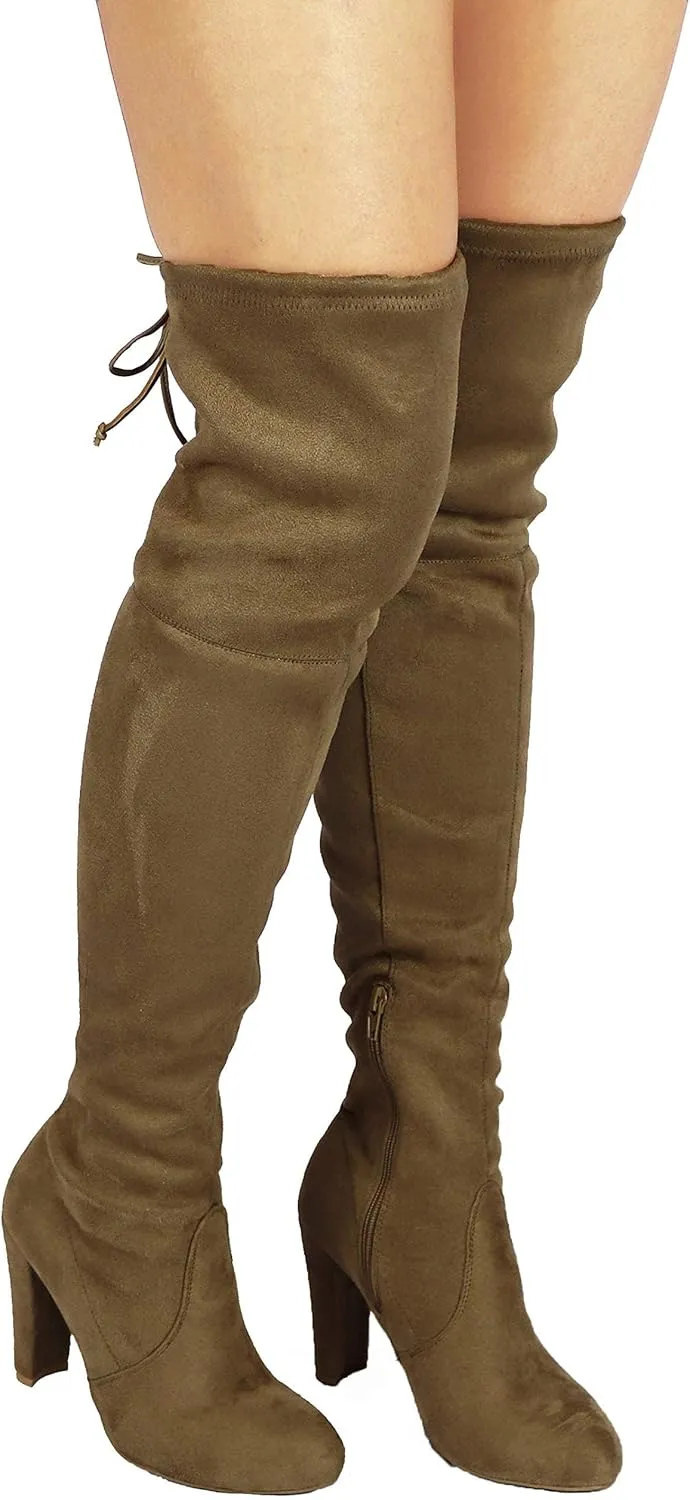 Wild Diva Women's Over The Knee Boot - Sexy Over The Knee High Pullon Boot - Trendy Low Block Heel Shoe - Comfortable - Wide Calf & Regular FIT