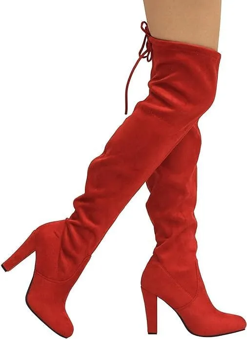Wild Diva Women's Over The Knee Boot - Sexy Over The Knee High Pullon Boot - Trendy Low Block Heel Shoe - Comfortable - Wide Calf & Regular FIT