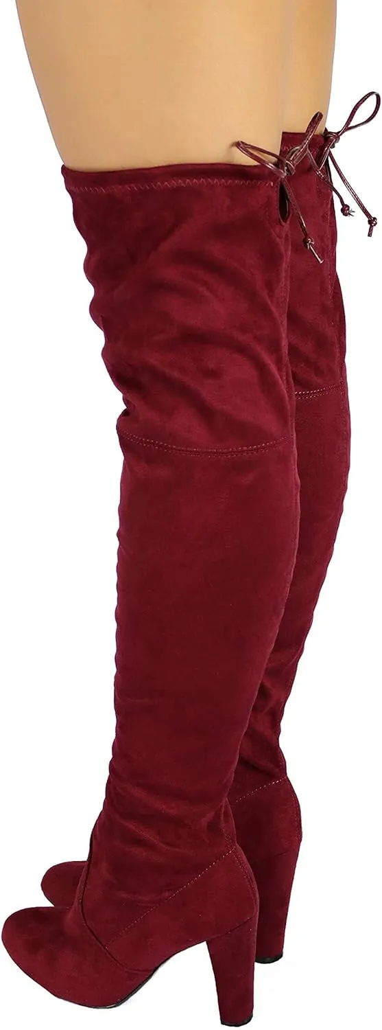 Wild Diva Women's Over The Knee Boot - Sexy Over The Knee High Pullon Boot - Trendy Low Block Heel Shoe - Comfortable - Wide Calf & Regular FIT