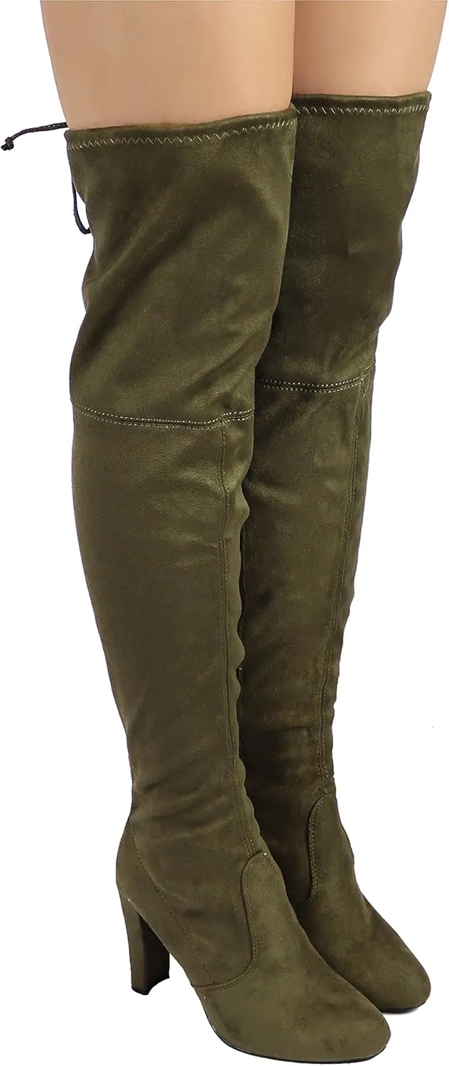 Wild Diva Women's Over The Knee Boot - Sexy Over The Knee High Pullon Boot - Trendy Low Block Heel Shoe - Comfortable - Wide Calf & Regular FIT