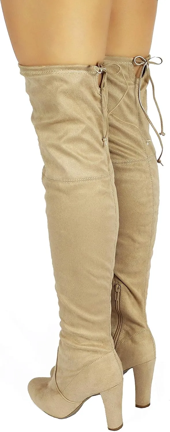 Wild Diva Women's Over The Knee Boot - Sexy Over The Knee High Pullon Boot - Trendy Low Block Heel Shoe - Comfortable - Wide Calf & Regular FIT