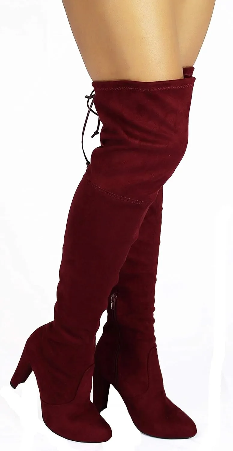 Wild Diva Women's Over The Knee Boot - Sexy Over The Knee High Pullon Boot - Trendy Low Block Heel Shoe - Comfortable - Wide Calf & Regular FIT