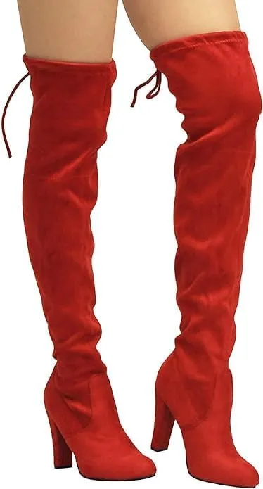 Wild Diva Women's Over The Knee Boot - Sexy Over The Knee High Pullon Boot - Trendy Low Block Heel Shoe - Comfortable - Wide Calf & Regular FIT