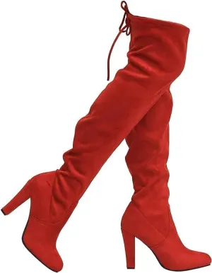 Wild Diva Women's Over The Knee Boot - Sexy Over The Knee High Pullon Boot - Trendy Low Block Heel Shoe - Comfortable - Wide Calf & Regular FIT