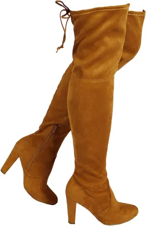 Wild Diva Women's Over The Knee Boot - Sexy Over The Knee High Pullon Boot - Trendy Low Block Heel Shoe - Comfortable - Wide Calf & Regular FIT