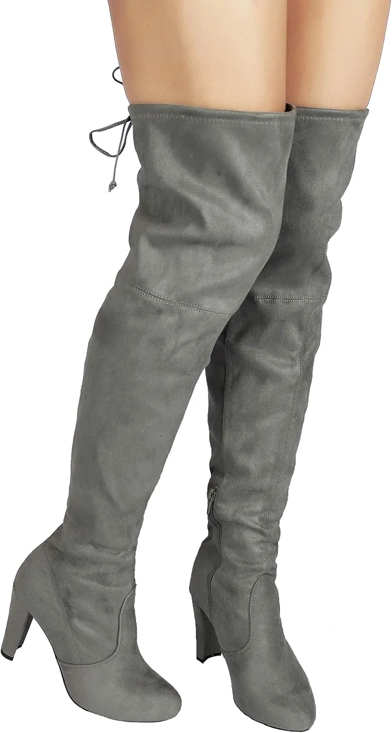 Wild Diva Women's Over The Knee Boot - Sexy Over The Knee High Pullon Boot - Trendy Low Block Heel Shoe - Comfortable - Wide Calf & Regular FIT