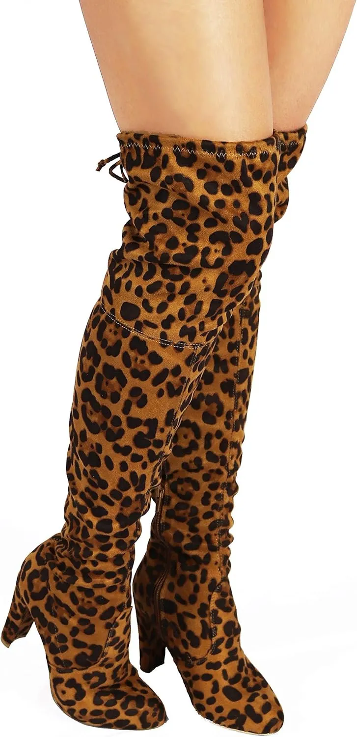 Wild Diva Women's Over The Knee Boot - Sexy Over The Knee High Pullon Boot - Trendy Low Block Heel Shoe - Comfortable - Wide Calf & Regular FIT