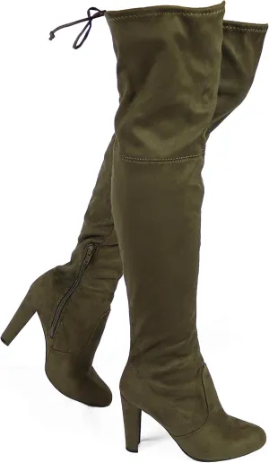 Wild Diva Women's Over The Knee Boot - Sexy Over The Knee High Pullon Boot - Trendy Low Block Heel Shoe - Comfortable - Wide Calf & Regular FIT