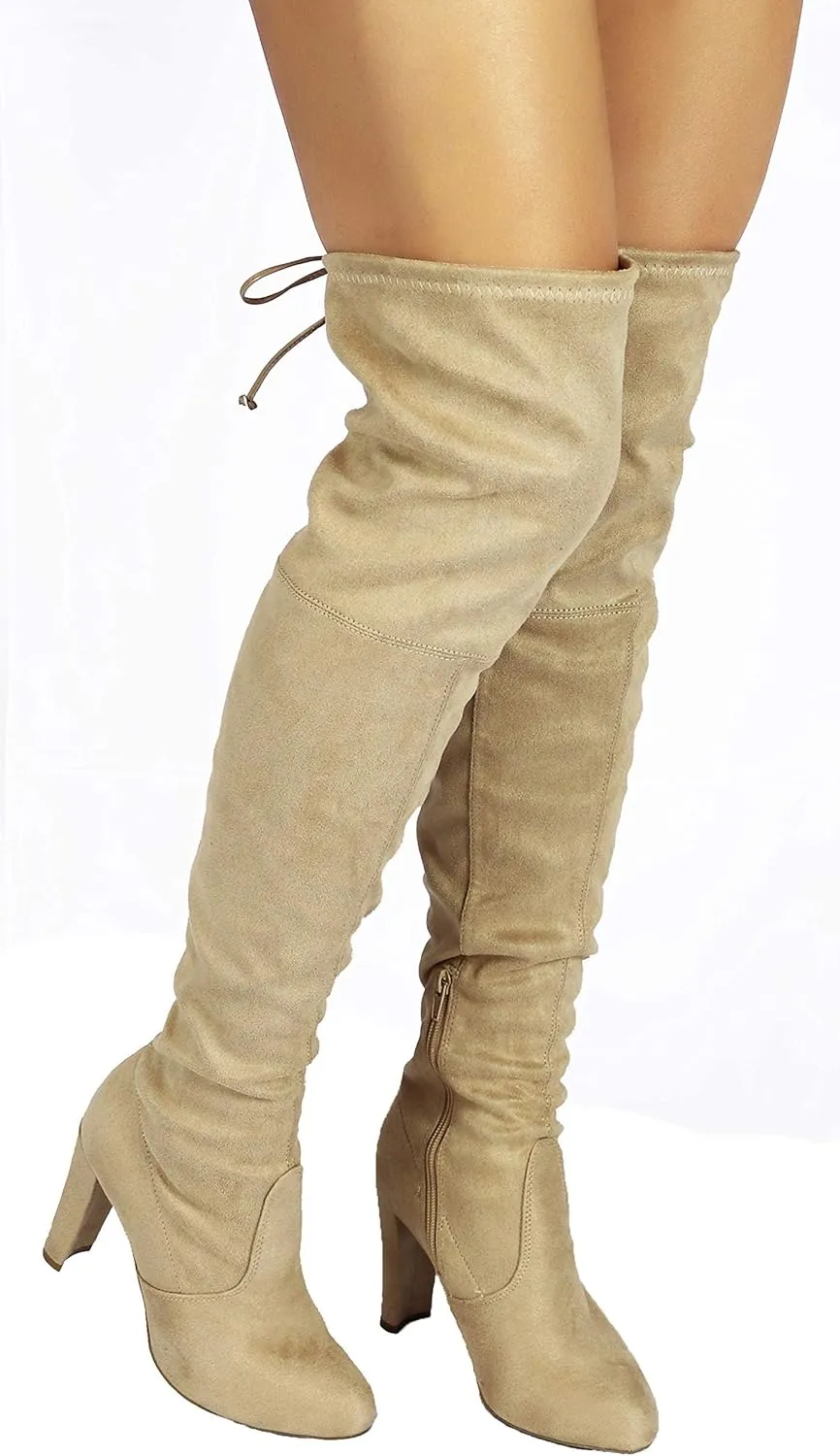 Wild Diva Women's Over The Knee Boot - Sexy Over The Knee High Pullon Boot - Trendy Low Block Heel Shoe - Comfortable - Wide Calf & Regular FIT