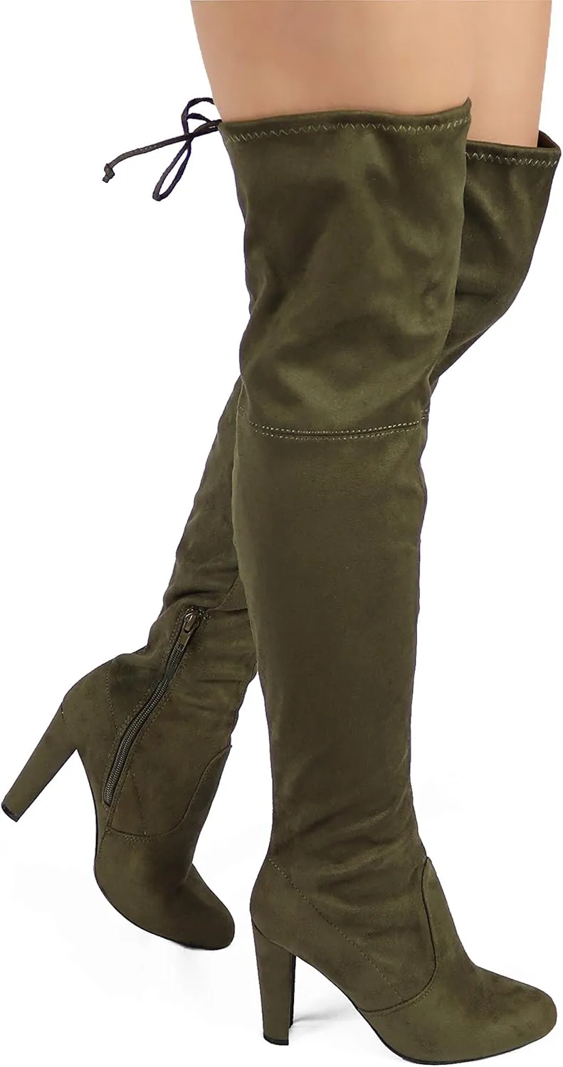 Wild Diva Women's Over The Knee Boot - Sexy Over The Knee High Pullon Boot - Trendy Low Block Heel Shoe - Comfortable - Wide Calf & Regular FIT