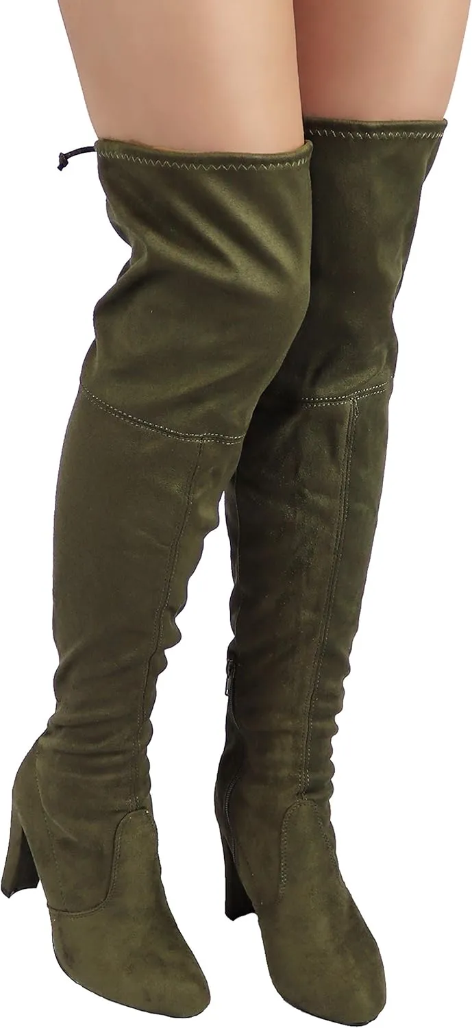 Wild Diva Women's Over The Knee Boot - Sexy Over The Knee High Pullon Boot - Trendy Low Block Heel Shoe - Comfortable - Wide Calf & Regular FIT