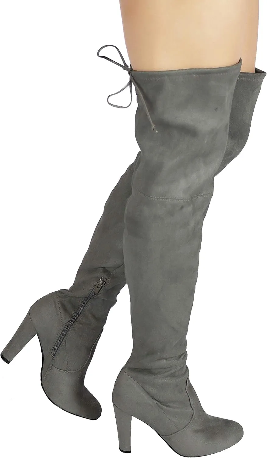 Wild Diva Women's Over The Knee Boot - Sexy Over The Knee High Pullon Boot - Trendy Low Block Heel Shoe - Comfortable - Wide Calf & Regular FIT