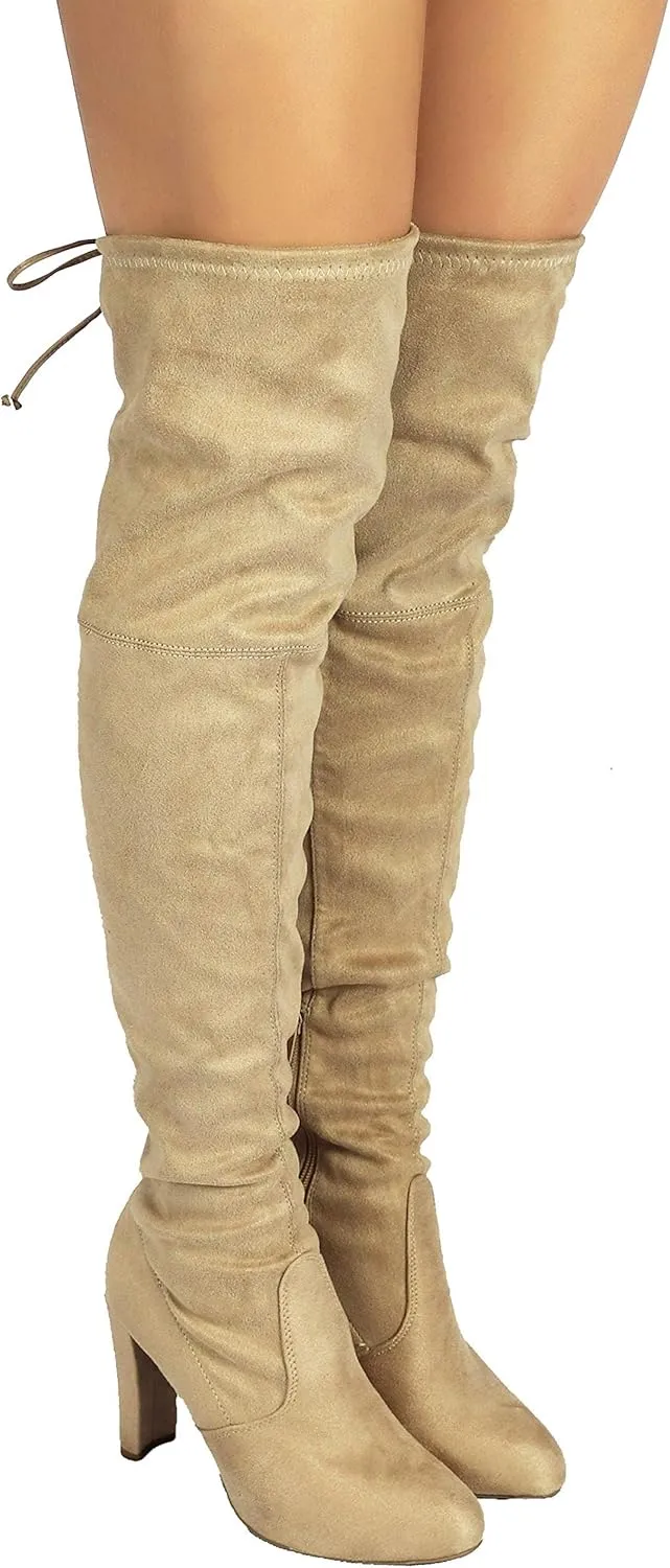 Wild Diva Women's Over The Knee Boot - Sexy Over The Knee High Pullon Boot - Trendy Low Block Heel Shoe - Comfortable - Wide Calf & Regular FIT