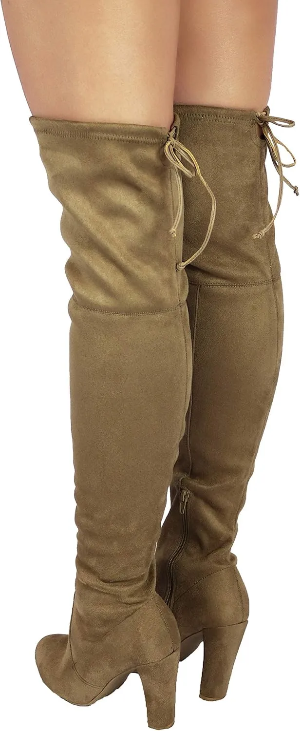 Wild Diva Women's Over The Knee Boot - Sexy Over The Knee High Pullon Boot - Trendy Low Block Heel Shoe - Comfortable - Wide Calf & Regular FIT