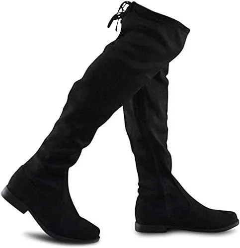 Wild Diva Women's Over The Knee Boot - Sexy Over The Knee Thigh High Boot - Trendy Chunky Low Heel Shoe - Comfortable Boot (Black, 6.5)