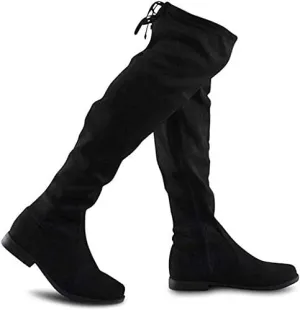 Wild Diva Women's Over The Knee Boot - Sexy Over The Knee Thigh High Boot - Trendy Chunky Low Heel Shoe - Comfortable Boot (Black, 6.5)