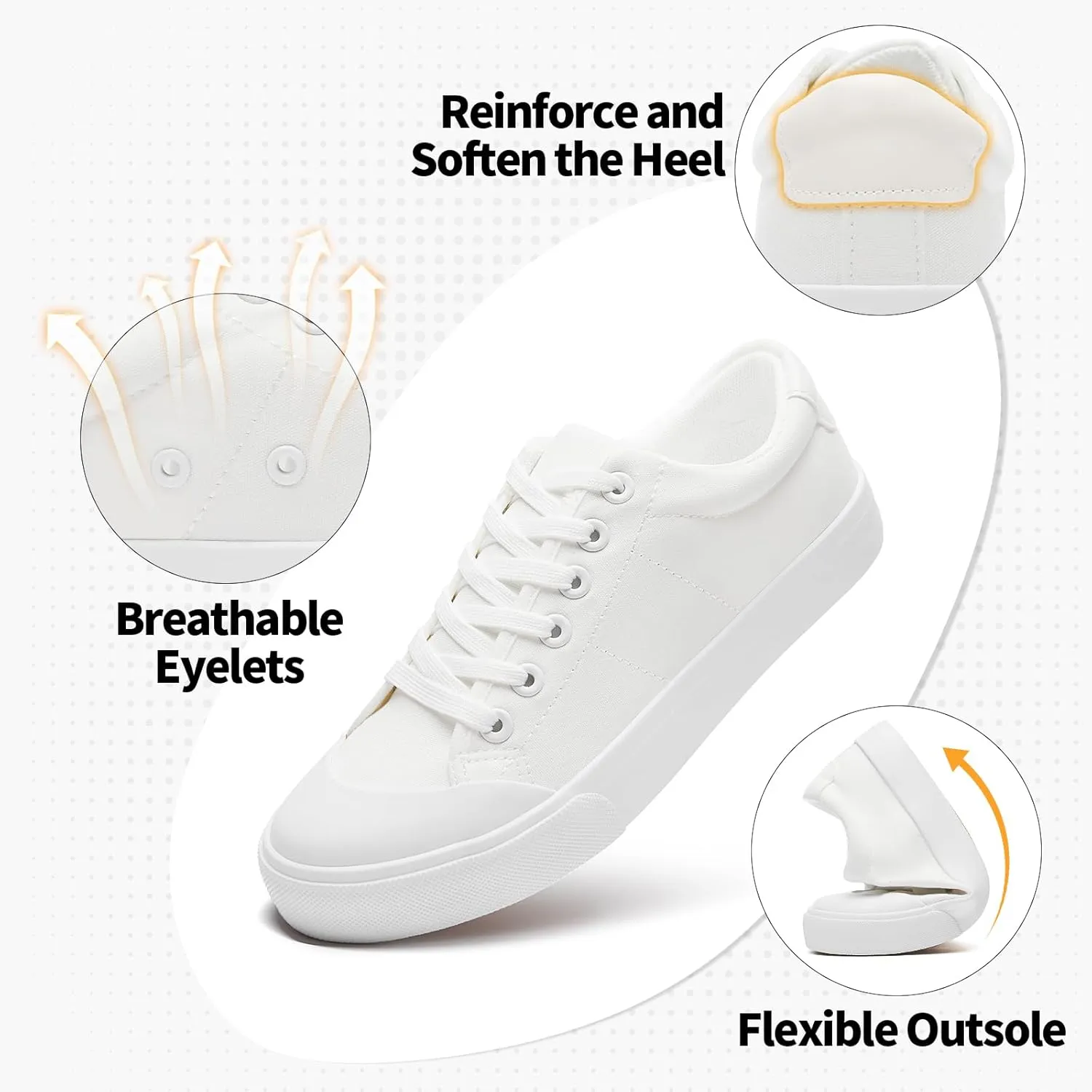 Witwatia Womens White Tennis Shoes Canvas Fashion Sneakers Low Top Casual Walking Shoes for Women