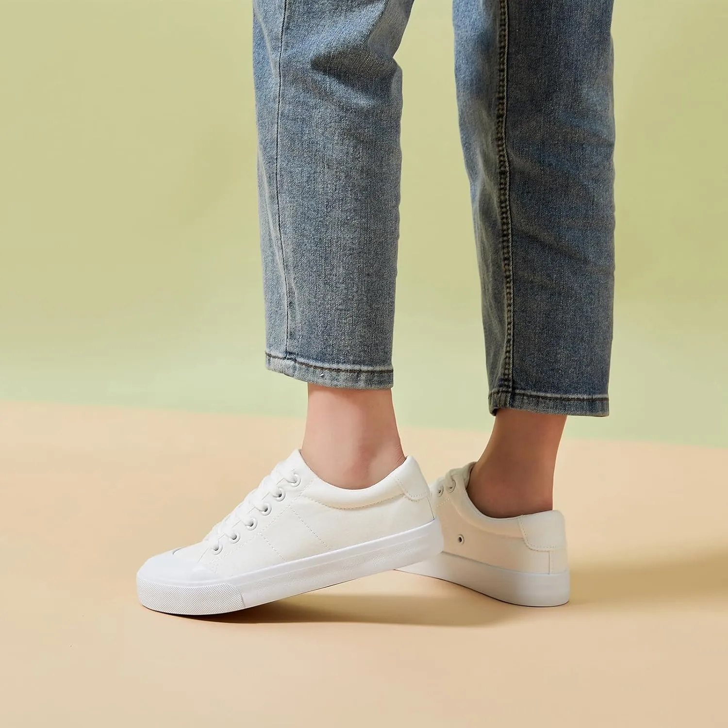 Witwatia Womens White Tennis Shoes Canvas Fashion Sneakers Low Top Casual Walking Shoes for Women