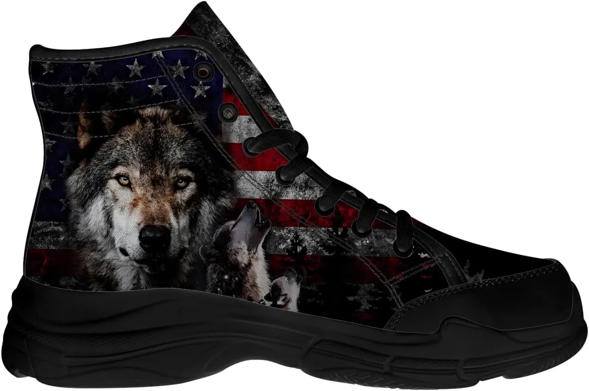 Wolf Shoes for Men Lace Up Canvas Black High Top Sneakers