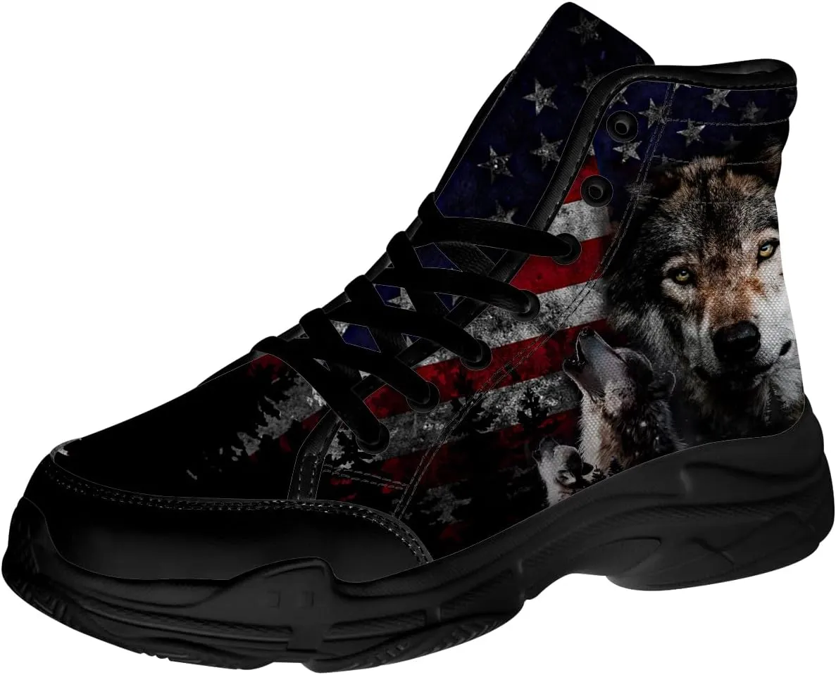 Wolf Shoes for Men Lace Up Canvas Black High Top Sneakers