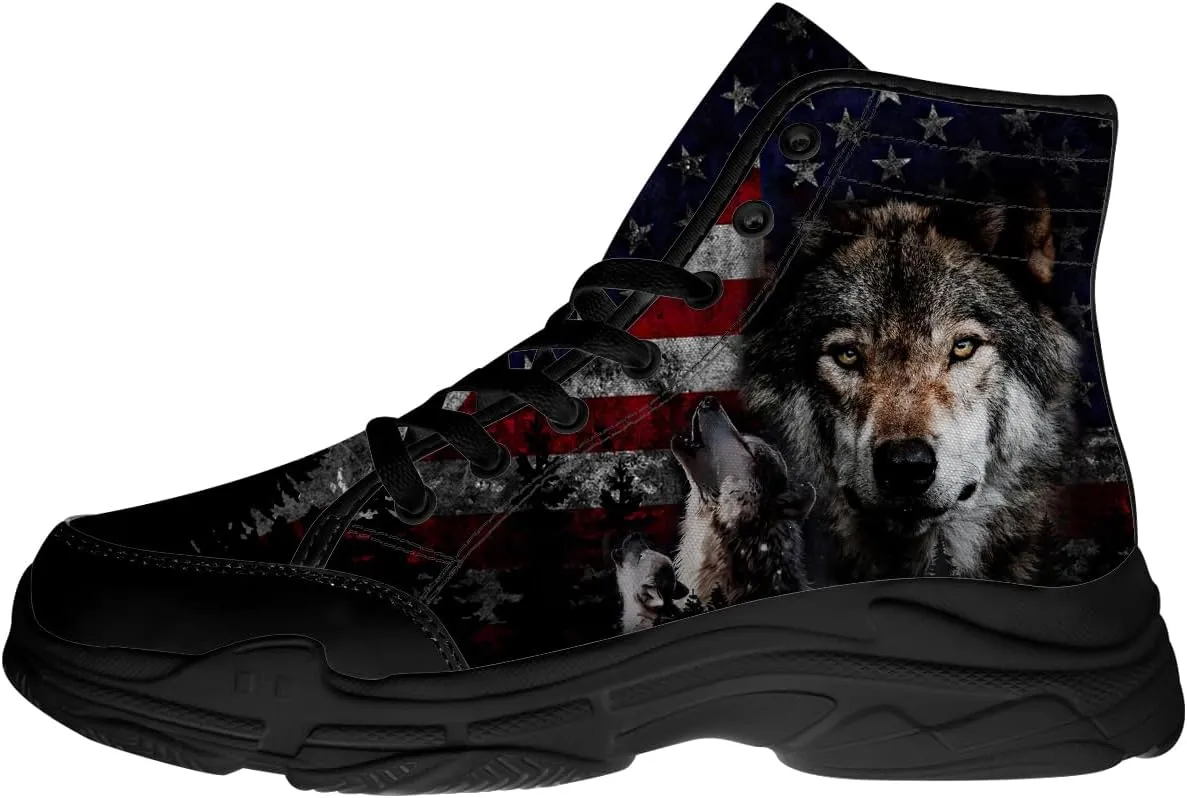 Wolf Shoes for Men Lace Up Canvas Black High Top Sneakers