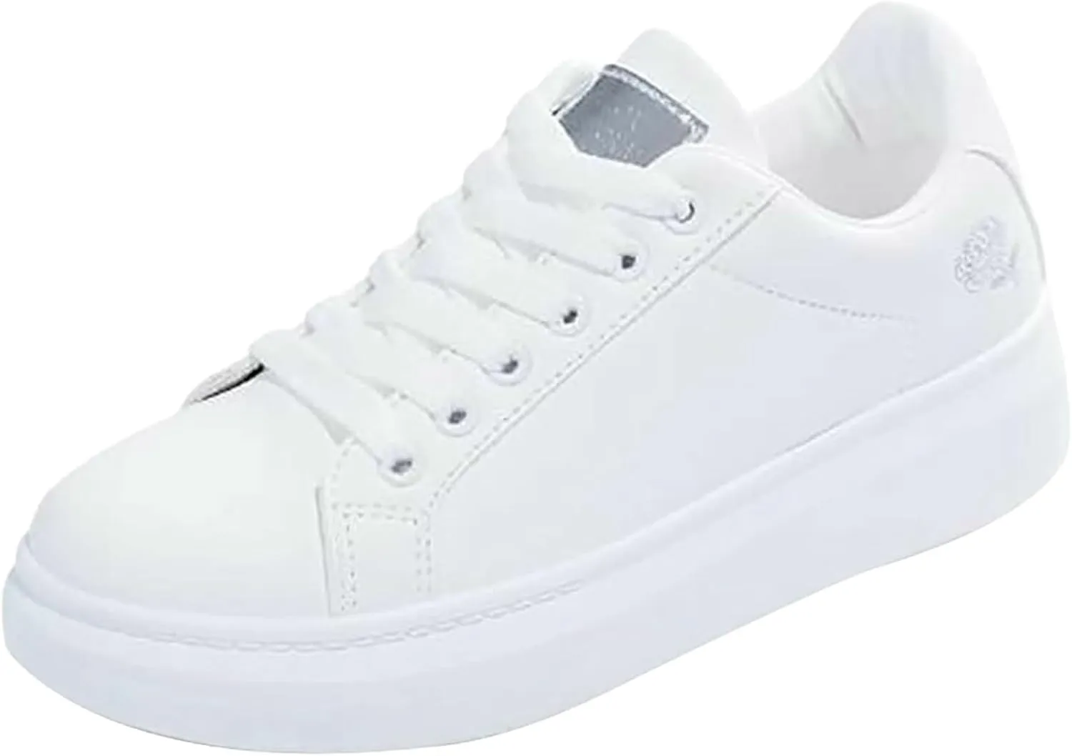 Woman Tennis Shoes White Lace Up Flat Fashion Athletic Shoes Casual Cute Lightweight Running Walking Sport Sneakers