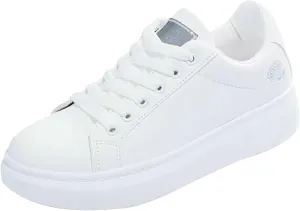 Woman Tennis Shoes White Lace Up Flat Fashion Athletic Shoes Casual Cute Lightweight Running Walking Sport Sneakers