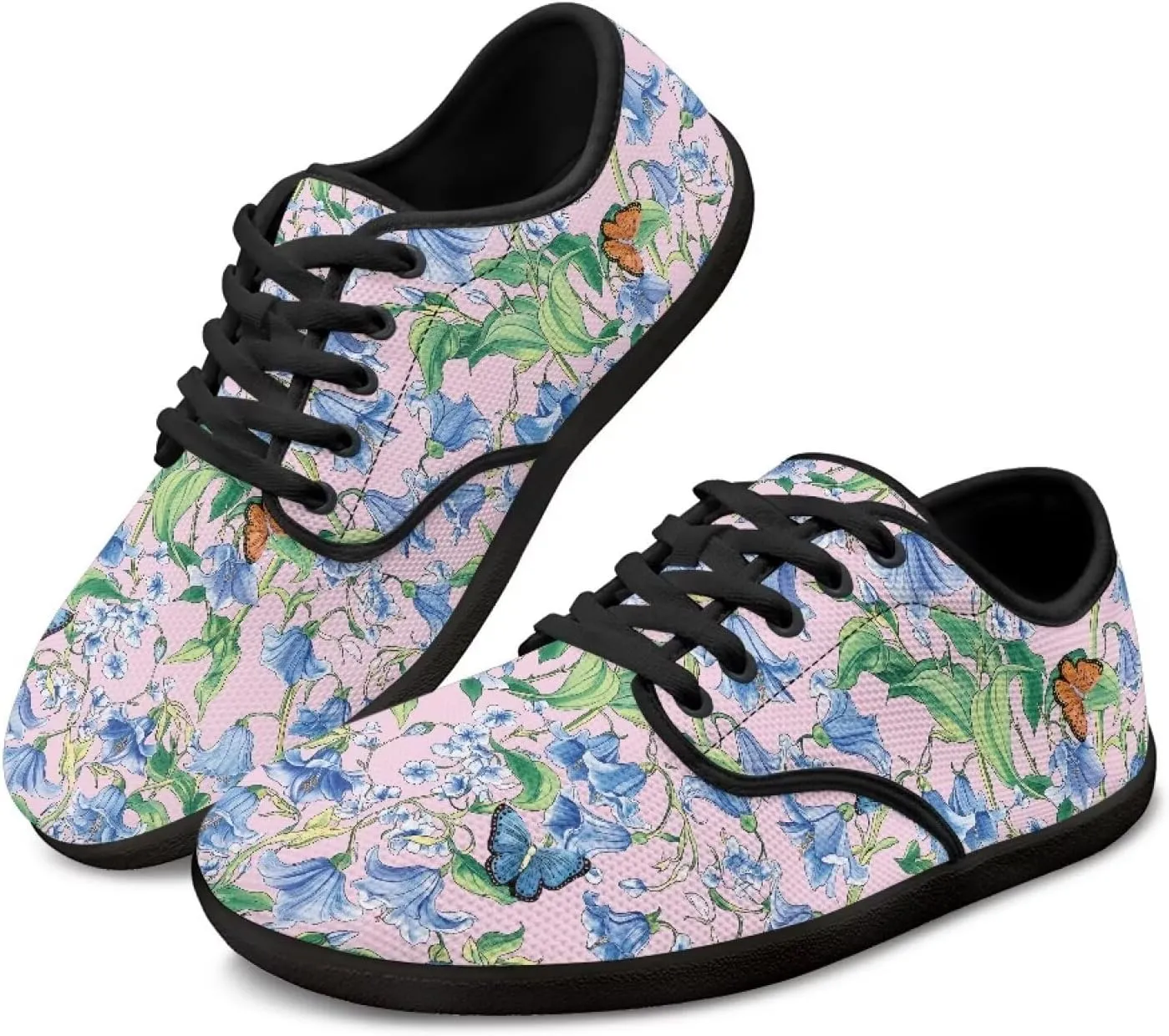 Women Comfortable Lace-Up Barefoot Shoes Lightweight Non Slip Sneakers Wide Toe Slip On Skate Shoe US Size 6-13.5 Black Sole