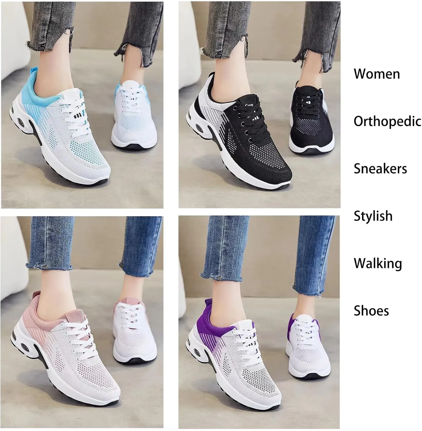 Women Orthopedic Sneakers Stylish Walking Shoes, 2025 New Air Running Shoes, Non Slip Walking Sneakers, Mesh Air Cushion Sneakers for Gym Workout Sports