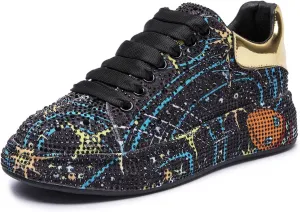 Women Sneakers Woman Luxury Platform Women Trainers Rhinestone Fashion Casual Shoes for Women Sneakers,Black-35 EU