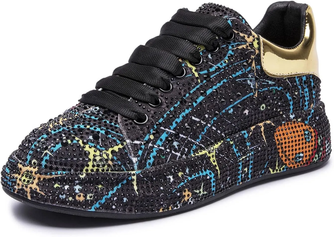 Women Sneakers Woman Luxury Platform Women Trainers Rhinestone Fashion Casual Shoes for Women Sneakers,Black-35 EU
