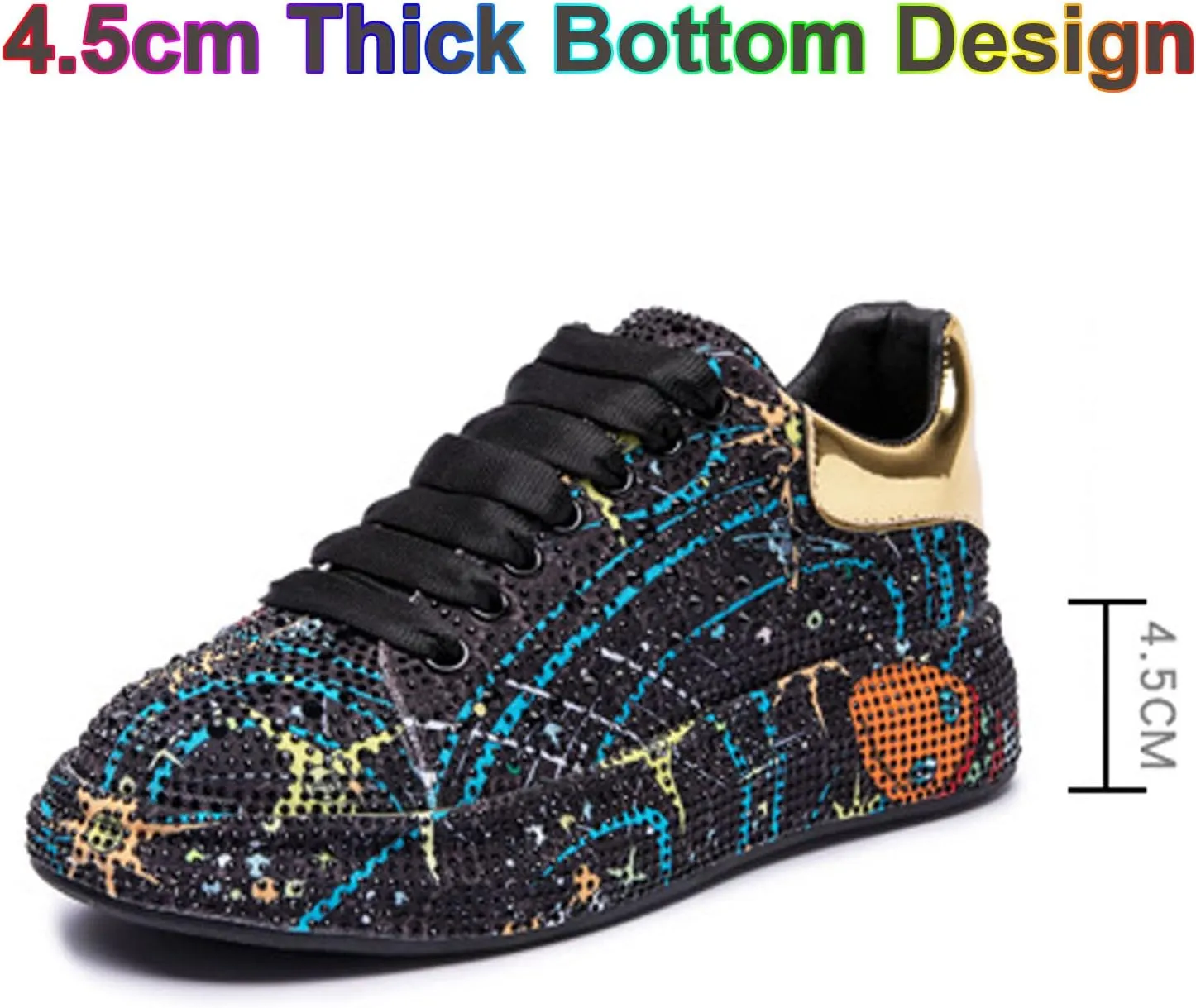 Women Sneakers Woman Luxury Platform Women Trainers Rhinestone Fashion Casual Shoes for Women Sneakers,Black-35 EU