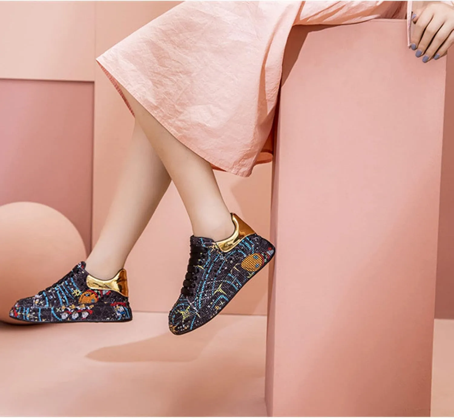 Women Sneakers Woman Luxury Platform Women Trainers Rhinestone Fashion Casual Shoes for Women Sneakers,Black-35 EU