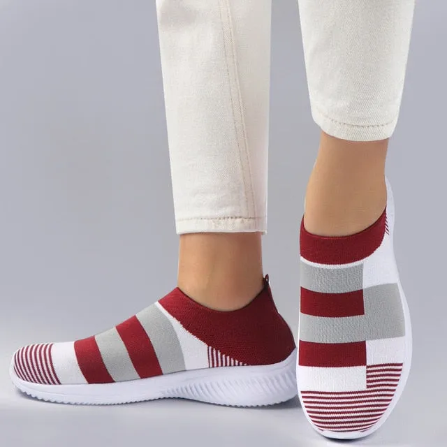 Women Trainers Sneakers Slip-on Sock Shoes Sparkly Crystal Zapatillas