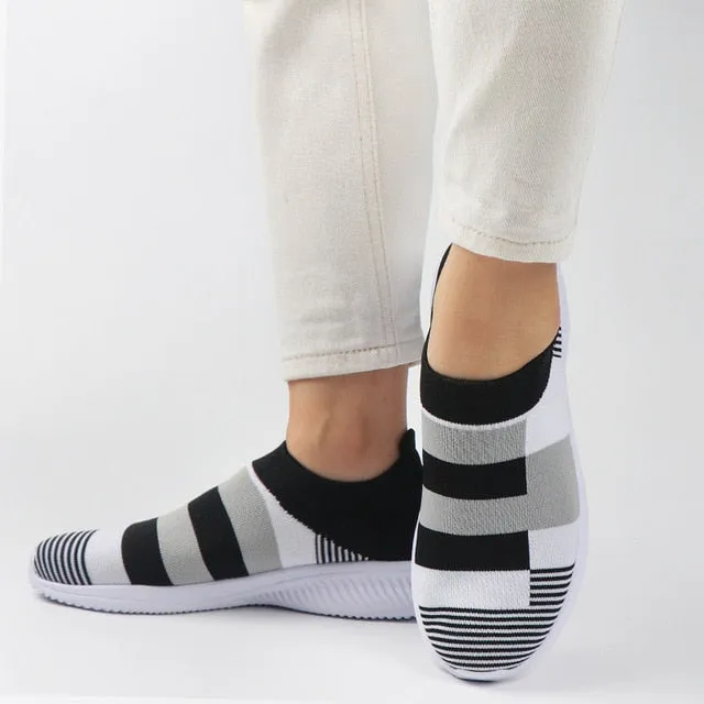 Women Trainers Sneakers Slip-on Sock Shoes Sparkly Crystal Zapatillas