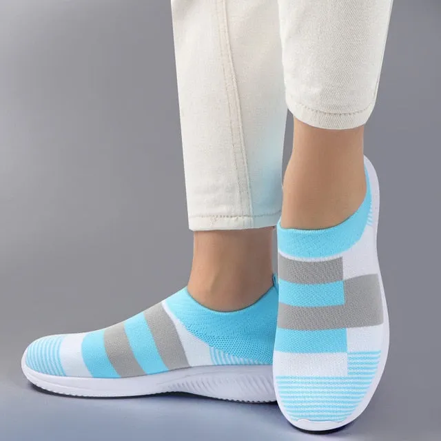 Women Trainers Sneakers Slip-on Sock Shoes Sparkly Crystal Zapatillas