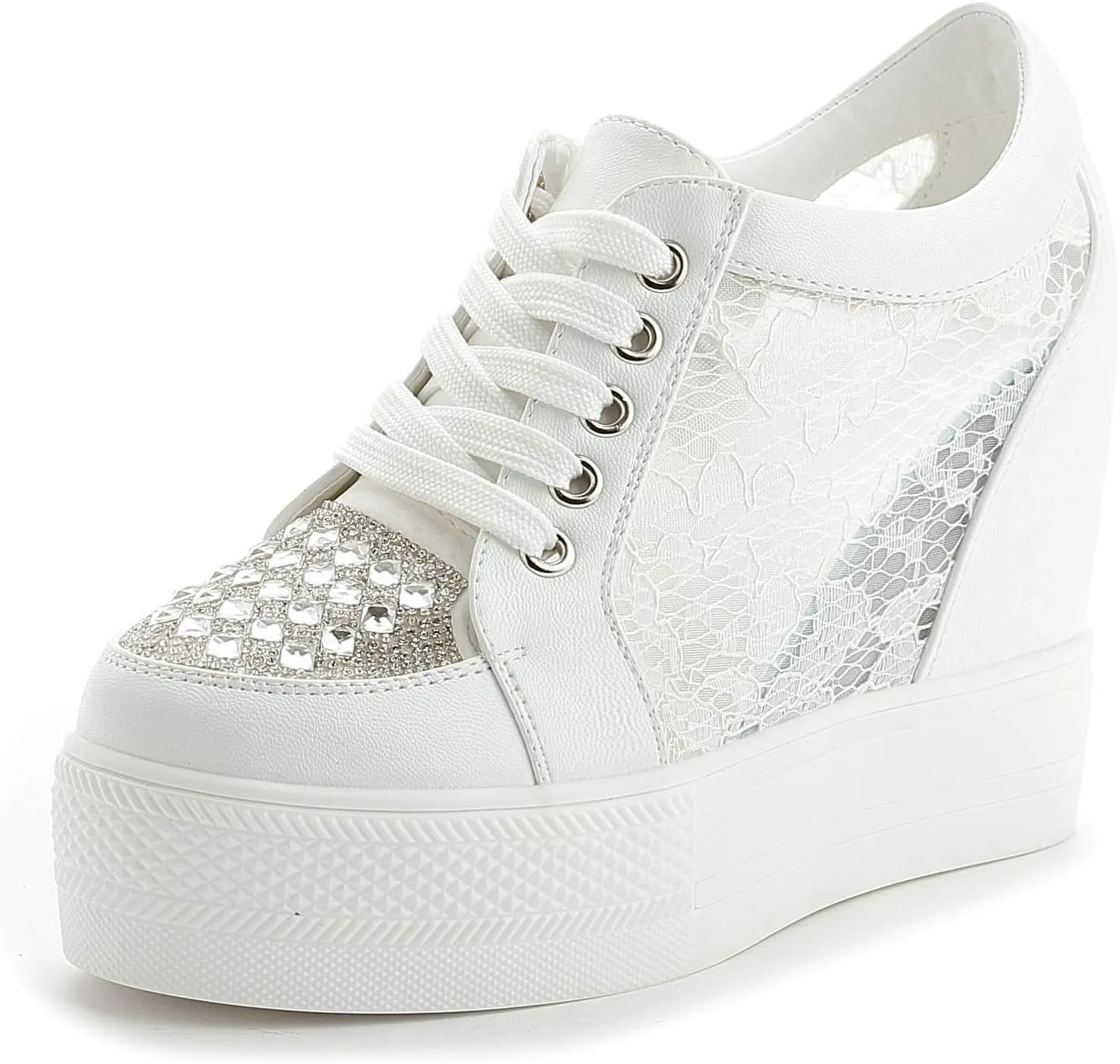 Women Wedges Sneakers with Hidden Heel Ankle High Platform Walking Shoes Fashion Bride Wedding Shoes
