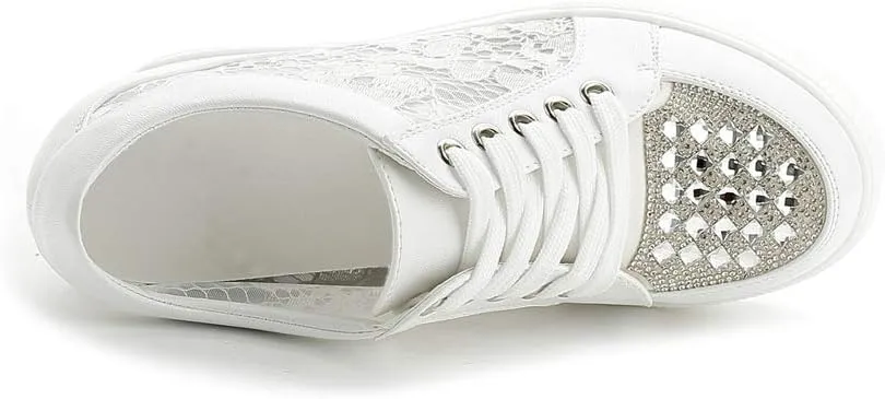 Women Wedges Sneakers with Hidden Heel Ankle High Platform Walking Shoes Fashion Bride Wedding Shoes