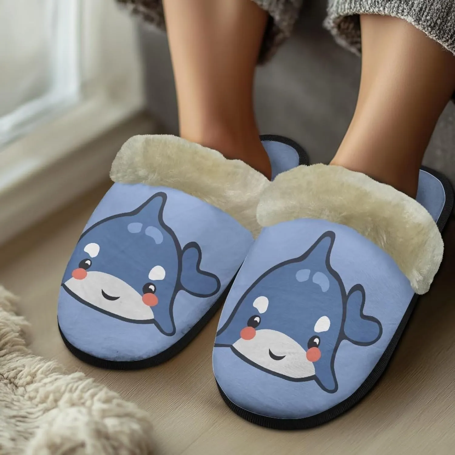 Women's Animal Plush Slippers Fuzzy Comfortable Anti-Skid Cotton Indoor Outdoor Slippers Slip-On Slippers for Ladies